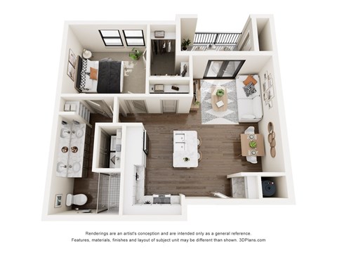 Floor plan for 1 bed, 1 bath, 718 sqft